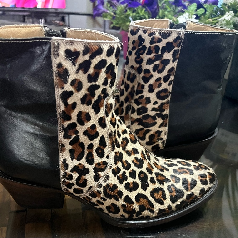 Stetson Leather Hair-calf Leopard Ankle Booties Women’s Size 7.5